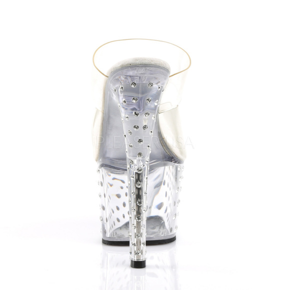 Dazzling Rhinestone Platform Heels | Women's Clear Stiletto Mules - Picture 5 of 5